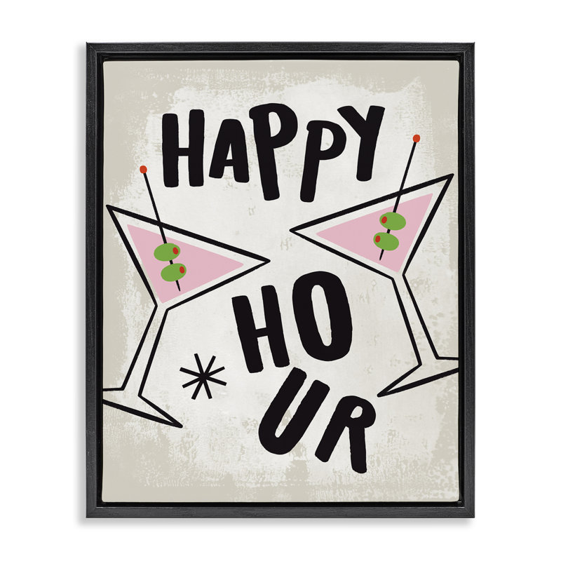 «Happy Hour Martinis», art mural sur toile, par Nina Seven, Cadre flottant noir de jais, H 21 po x l 17 po