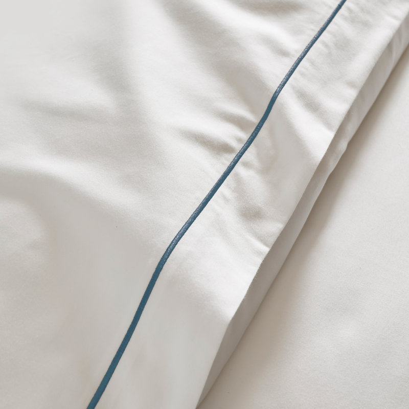 Premium Sateen Flat Sheet, Queen Flat Sheet, White/Blue