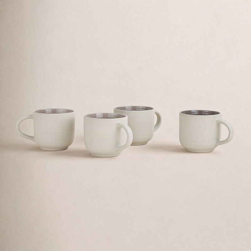 Hirma Handmade Stoneware Porcelain Coffee Mug Teacup and Saucer, Light Gray