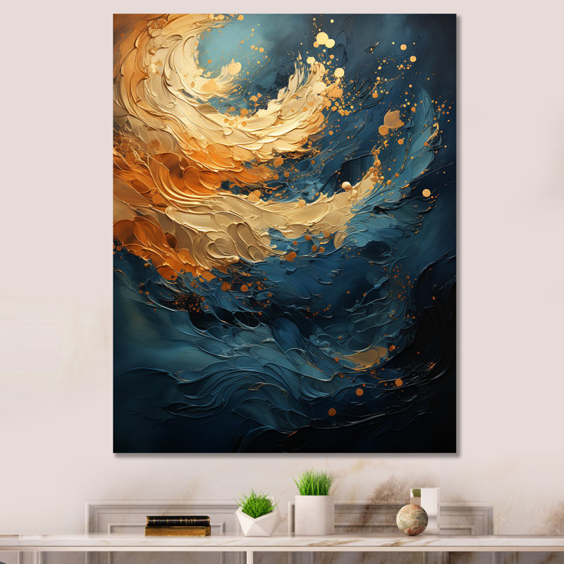Art mural sur toile Golden Sapphire Surge III - Abstract Spirals, Toile tendue, H 32 po x l 16 po x P 1 po