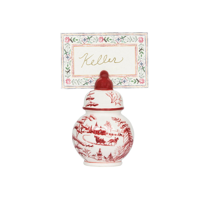 Country Estate Winter Frolic Ginger Jar Place Card Holder Set Of 4