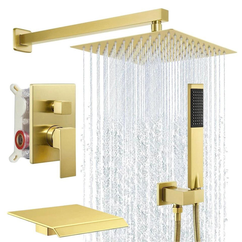 Ensemble de robinet de douche or brossé avec douchette 12 pouces