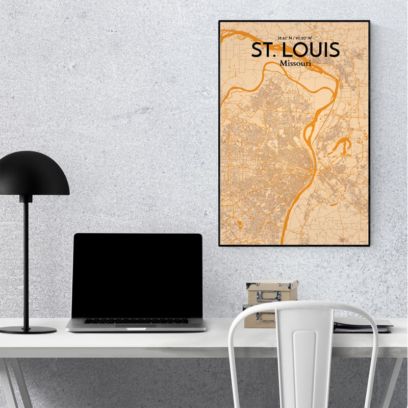 St. Louis City Map, impression, Orange / or pâle, H 36 po x l 24 po