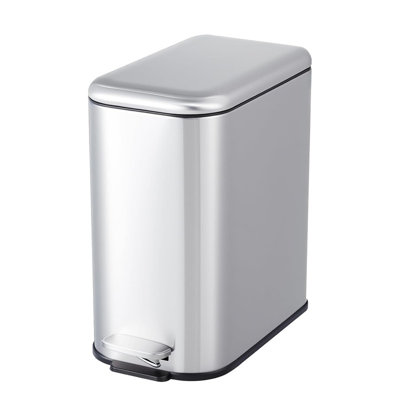 1.3/3.2 Gallon Stainless Steel Bathroom Trash Can with Lid, Slim Step Wastebasket for Toilet & Office