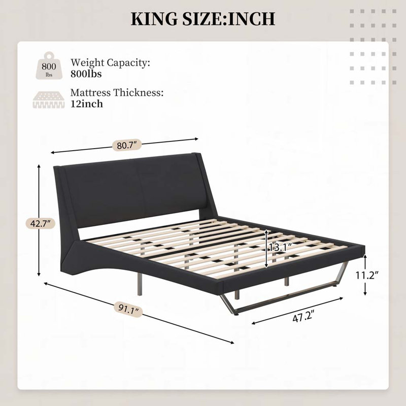 Structure de lit en cuir Pu, White, Grand lit
