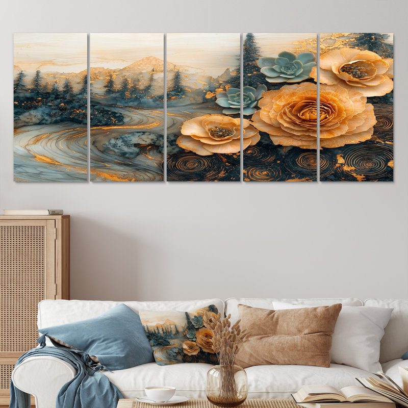 Samaire II - Succulent Wall Art - Art mural sur toile, H 32 po x l 80 po, 5