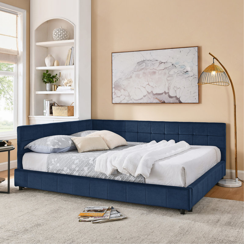 Structure de lit tapissier pour grand lit, structure de canapé-lit avec dossier et accoudoirs confortables, grand lit pour chambre à coucher, salon