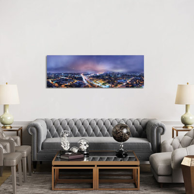 Night Cityscape Pano 1 Piece Wrapped Canvas Panoramic Wall Art