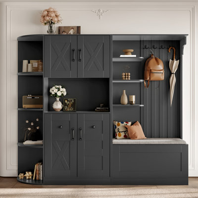 Armoire de vestibule multifonctionnelle gauche-droite avec rangement et 4 crochets