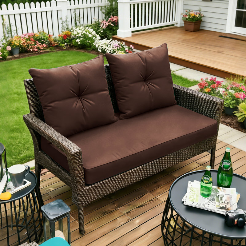 Outdoor Loveseat Deep Seat Cushion Set, 46"X24"X5" High-Density Foam, Solution-Dyed Fabric Water-Repellent UV-Resistant, Zippered Removable Cover For Patio Bench Swing，Brown