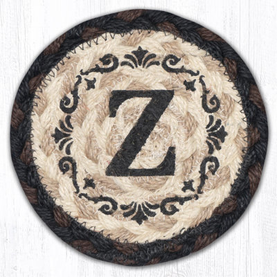  Monogramme tressé en Z, imprimé coaster en jute rustique style campagne, H 5 po pocheté à la main, conception personnalisée