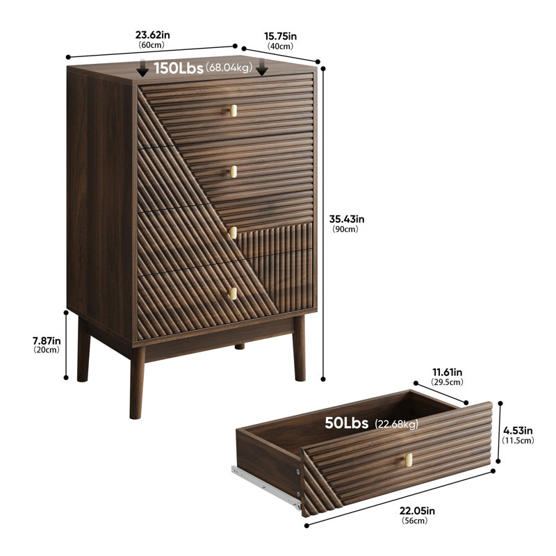 Commode 4 tiroirs l 23,6 po