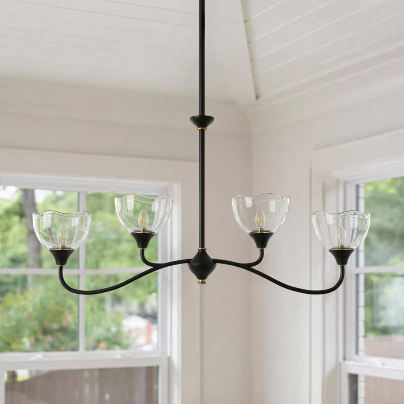 4-Light Linear Dimmable Chandelier, Matte Black