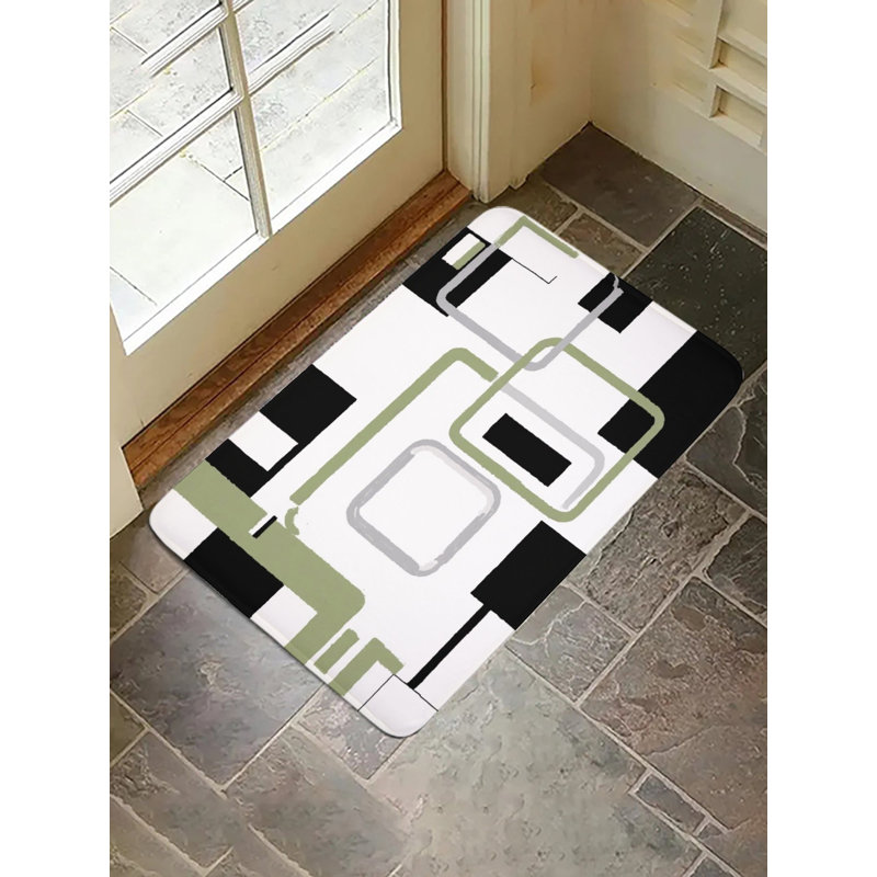 Tapis noir et vert à motif géométrique Bath 16 x 24