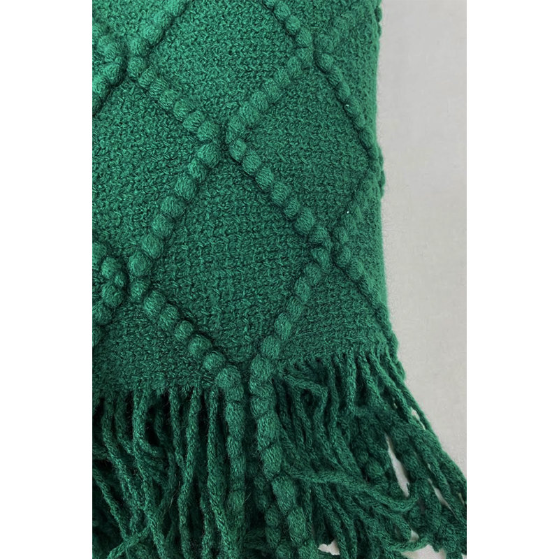Irregular Rhombus Knitted Throw Blanket, Olive