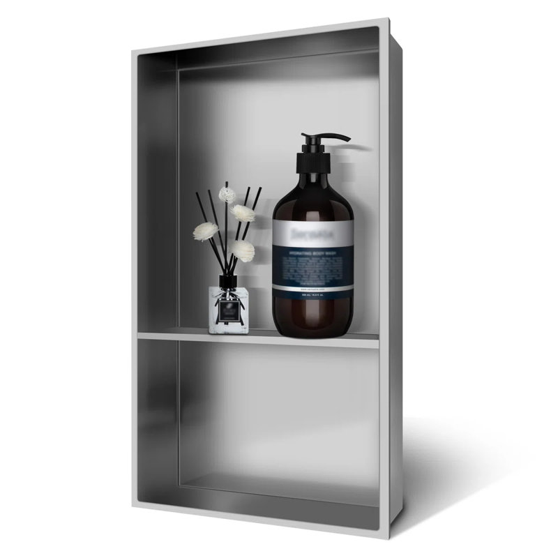 Petra Brushed Nickel 13 In. W X 19 In. H X 4 In. D Shower Niche, Brushed Nickel