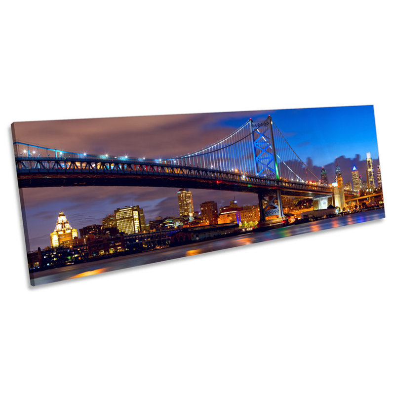 Philadelphia Skyline Ben Franklin Bridge - Wrapped Canvas Panoramic Print, 40.64cm H x 121.92cm W x 2cm D