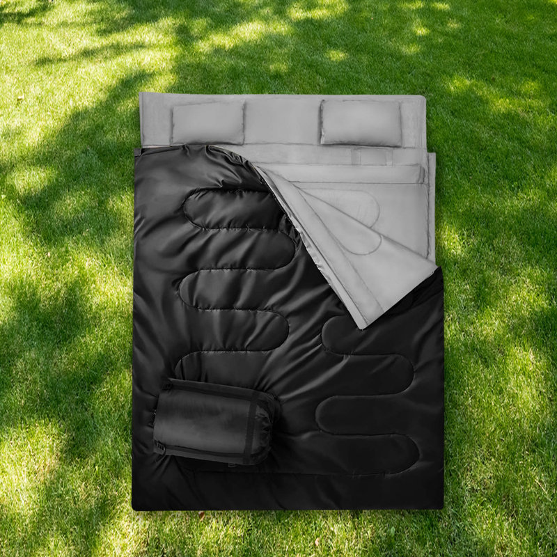 Double Waterproof Sleeping Bag with 2 Pillows, Black