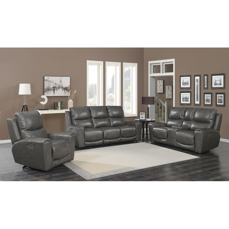 Canapé inclinable en cuir Kittitas, Cuir gris assorti