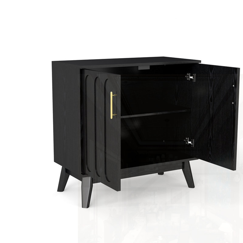 Mid Century Modern Fluted Sideboard Cabinet, Black