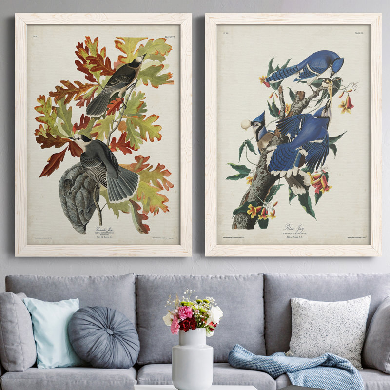 Pl 107 Canada Jay - 2 pièces, reproduction d'art sur toile, Toile blanche encadrée, H 43,5 po x l 31,5 po x P 1 po