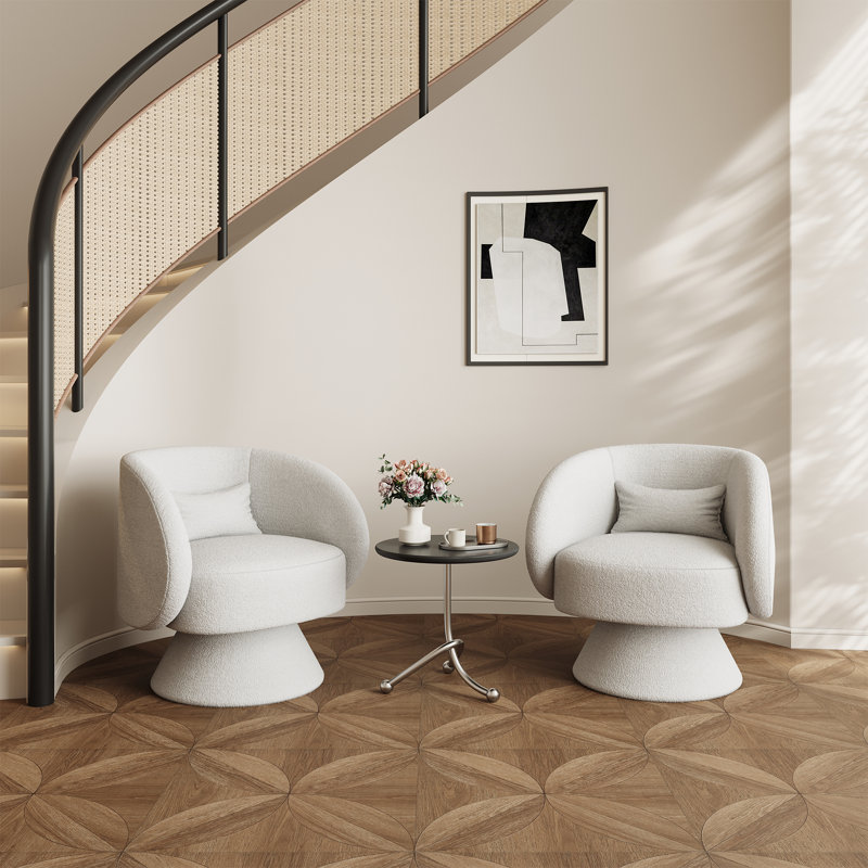 Fauteuil demi-tonneau pivotant rembourré (ensemble de 2), Ourson blanc