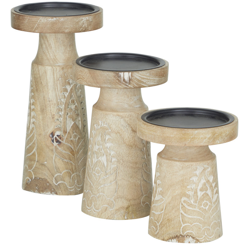 10.10'' H Wood Tabletop Candlestick, Cream