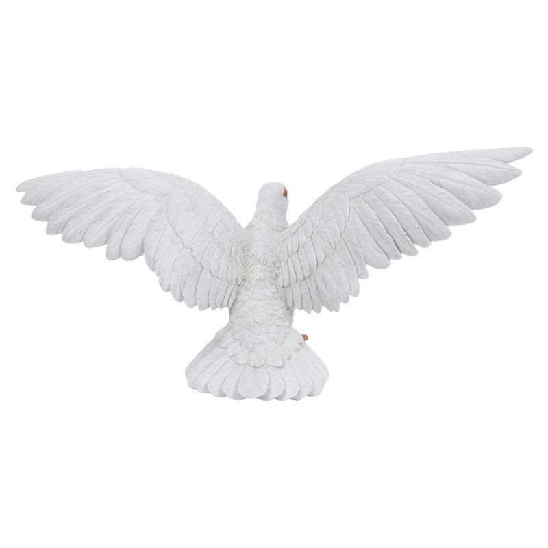 White Resin Pigeon Garden Figurine with Spread Wings