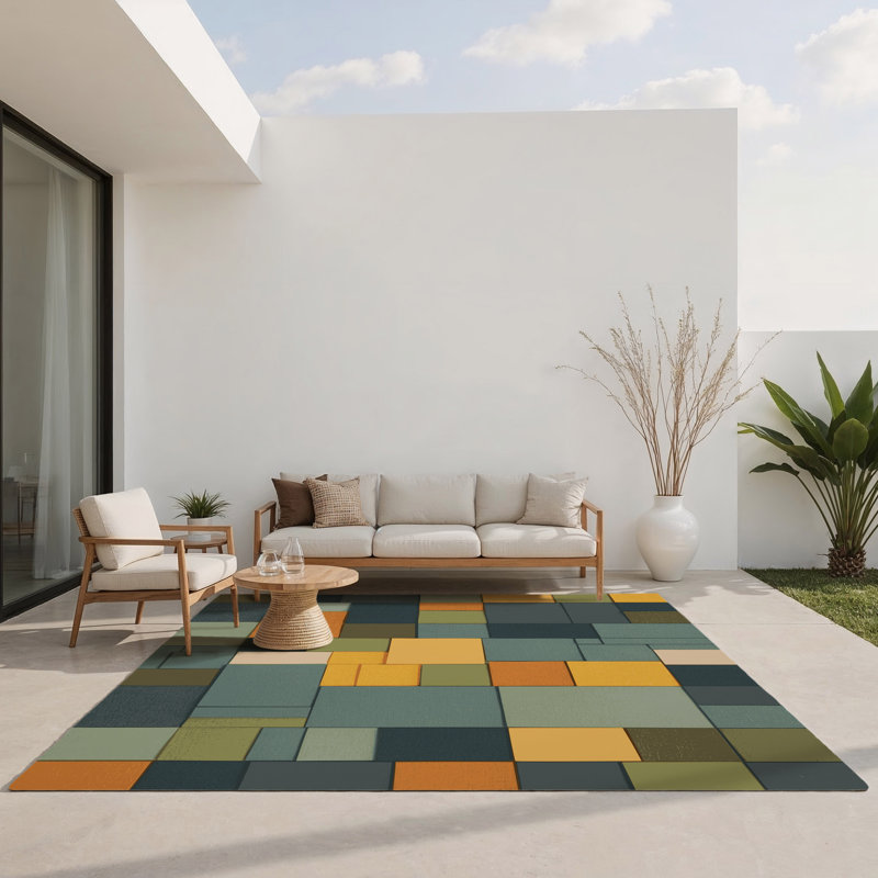 Tapis intérieur et extérieur Blocky Earth Palette, Rectangle 1 pi 6 po x 2 pi 6 po