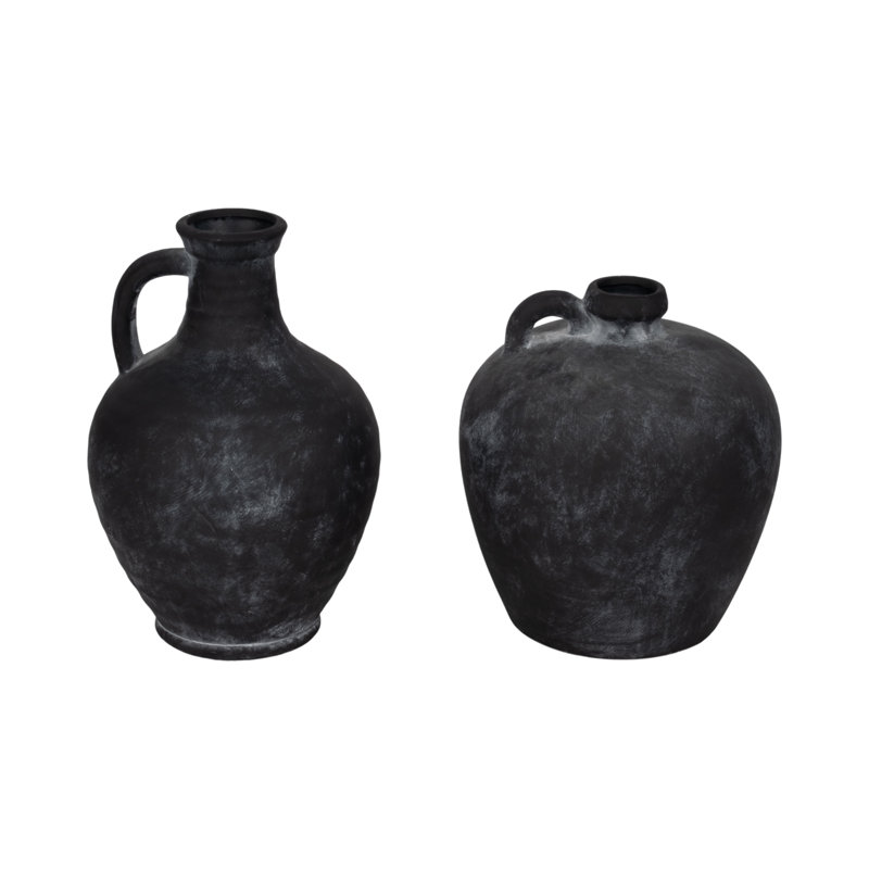 Terracotta Pottery Vase with Handle Modern Decorative Sculptural Accent Jar Styled Design