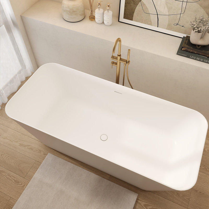 67"Square-Shaped Freestanding Soaking Bathtub Solid Surface Soaking Tubs