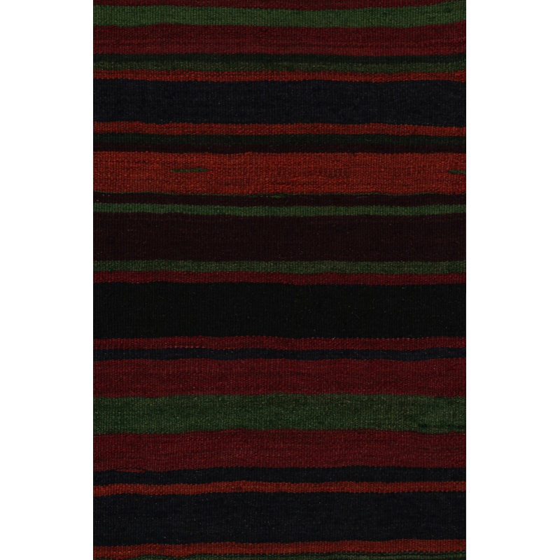 Vintage Handmade Kilim Wool Striped Area Rug, Rectangle 5'2" x 6'2"