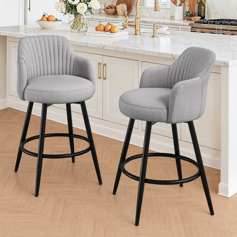 Tabouret de bar pivotant de 26 po de hauteur et tabouret de comptoir rembourré avec accoudoirs à dossier incurvé (ensemble de 3)