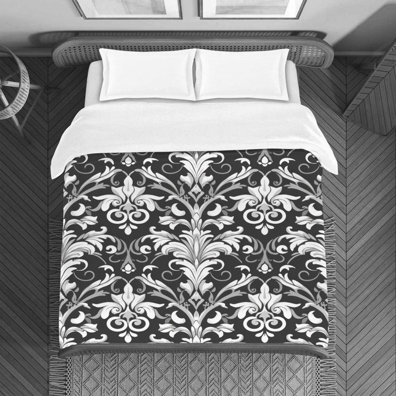 Housse de couette , Housse de couette pour grand lit, Gris / blanc