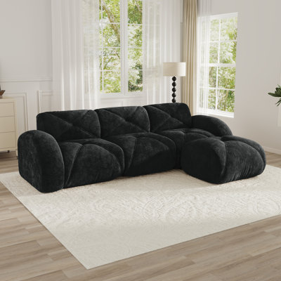 Boneless L-Shaped Soft Velvet Fabric Sofa, 32D High-Density Foam, No-Assembly Base, Non-Slip Design, Movable Ottoman Suitable For Living Rooms.