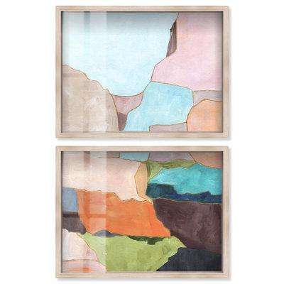 Pastel Journey II - Ira Comleva, reproduction abstraite grand format en deux parties sous verre, par Art Remedy, cadre blond, 40 x 30