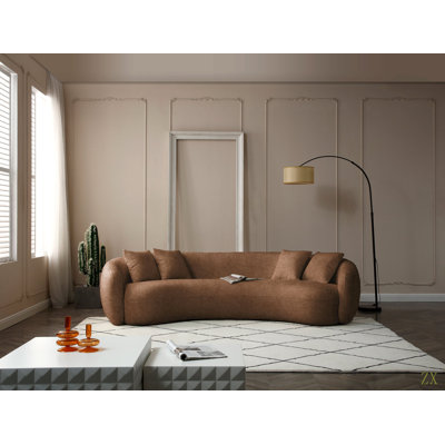 102'' 5-Seater Boucle Sofa Modern Sectional Half Moon Leisure Couch Curved Sofa Teddy Fleece