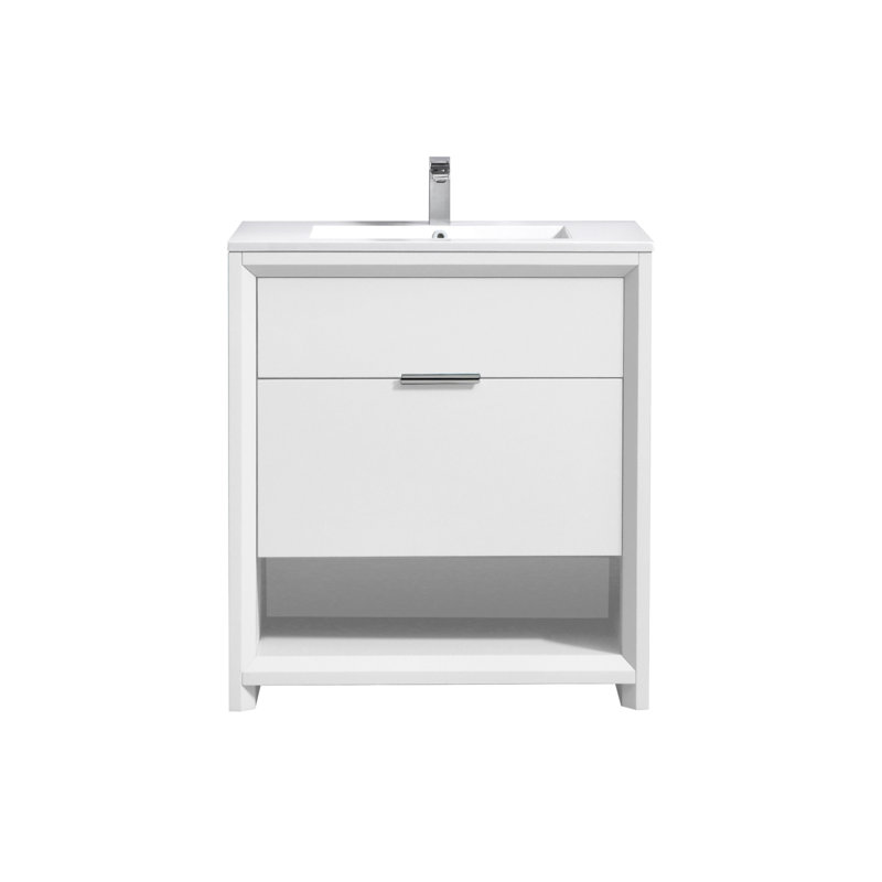 31.88'' Single Bathroom Vanity with Acrylic Top, HIgh Gloss White