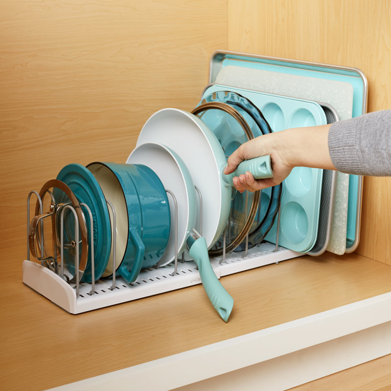 YouCopia StoreMore Expandable Pan and Pot Lid Organizer Rack for Kitchen Cabinet Storage, 6.5" H x 7.3" W x 18" D