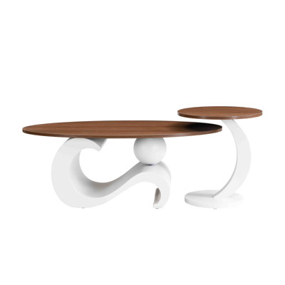 White Nesting Coffee Table Set Of 2, Oral And Round Coffee Table Set, Table For Living Room