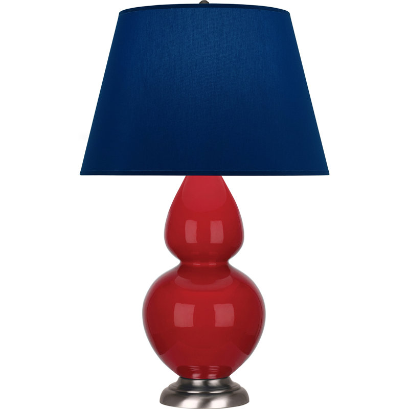Lampe de table double gourde en céramique, Bleu marine/gris, Rouge rubis émaillé / argent antique, Argent argent