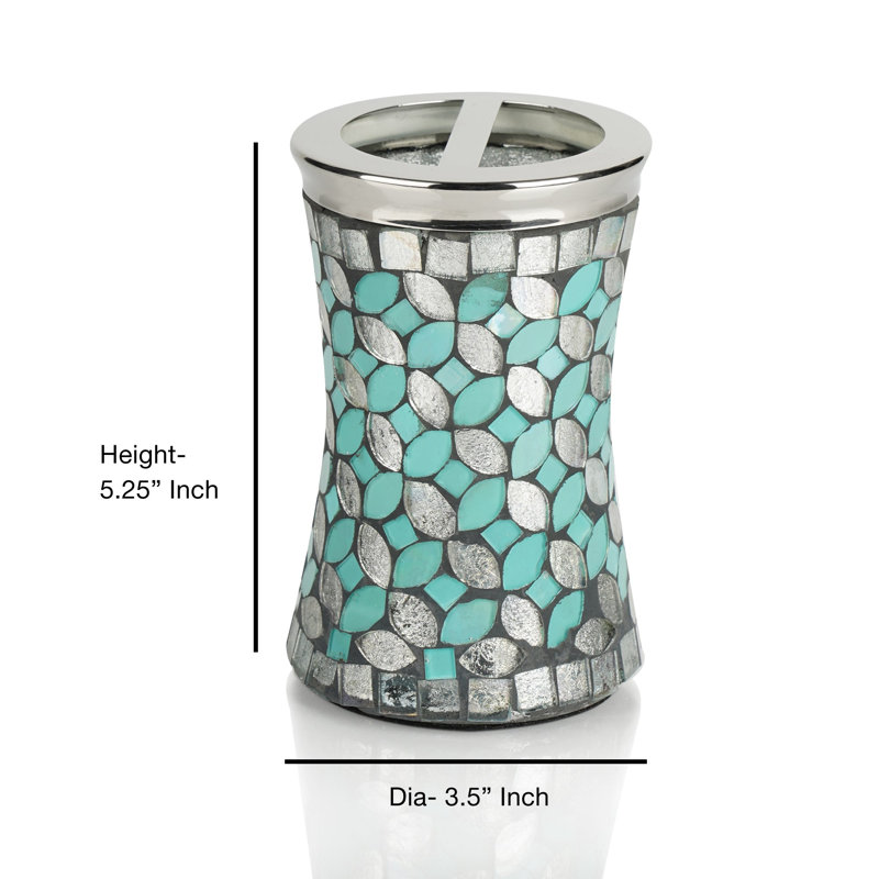 Rangement porte-brosses à dents en acier inoxydable, collection Bath, comptoirs de meuble-lavabo finition turquoise, finition mosaïque