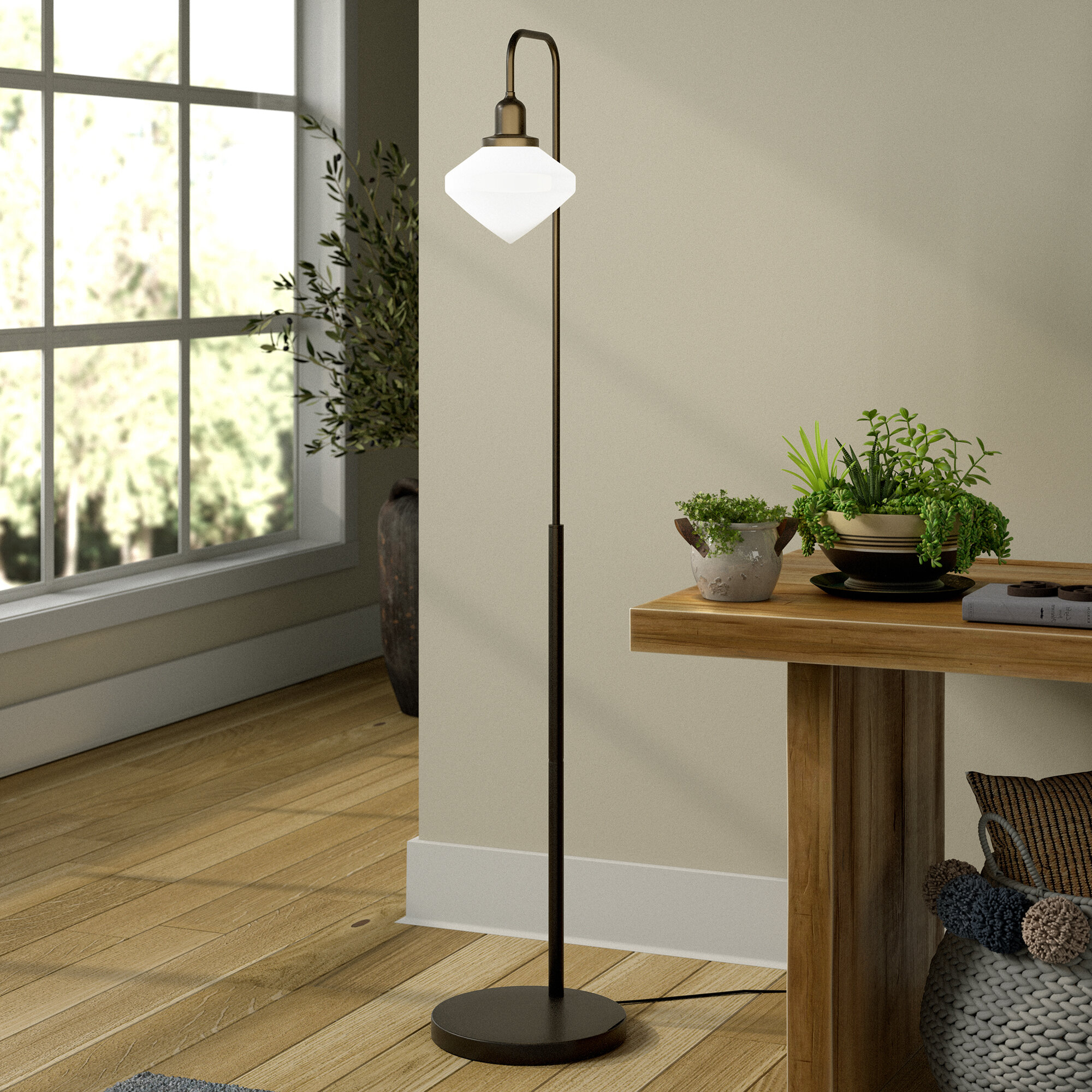 62 Arched Floor Lamp with Remote Control and Bulb Included Latitude Run Base Finish: Brown