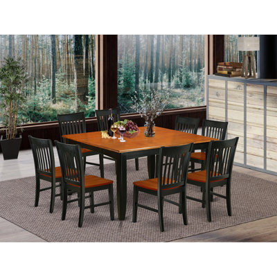Ensemble de table de salle à manger 9 pièces comprenant une table de cuisine carrée avec rallonge papillon et 8 chaises, noir et cerise