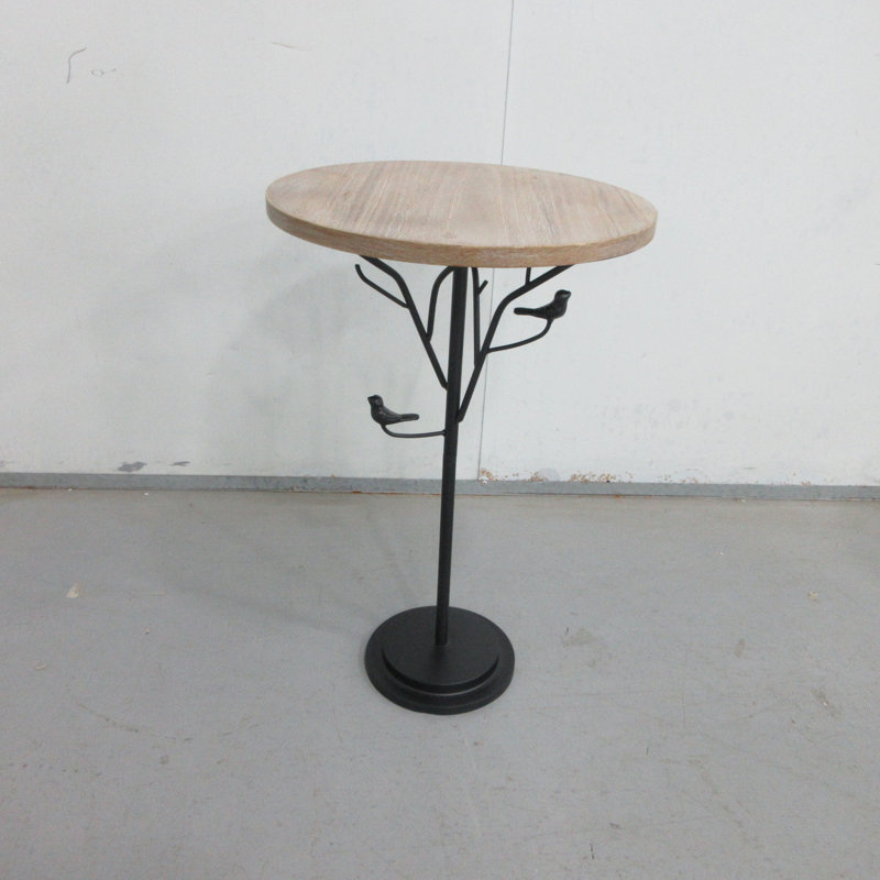 Table d'appoint ronde avec une conception unique de branches d'arbres et d'oiseaux, idéale pour les petits espaces et les salons modernes