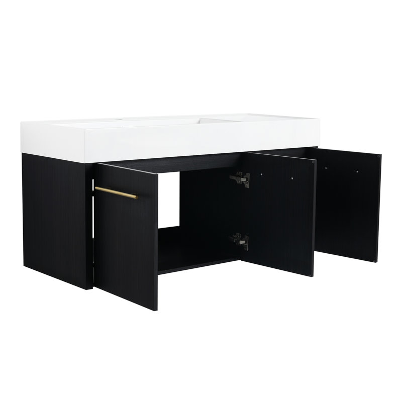Meuble-lavabo de salle de bain 48 po, lavabo en résine à bords épais, armoire en châtaignier noir, porte à charnières à fermeture en douceur, lavabo mural 48 po, moderne