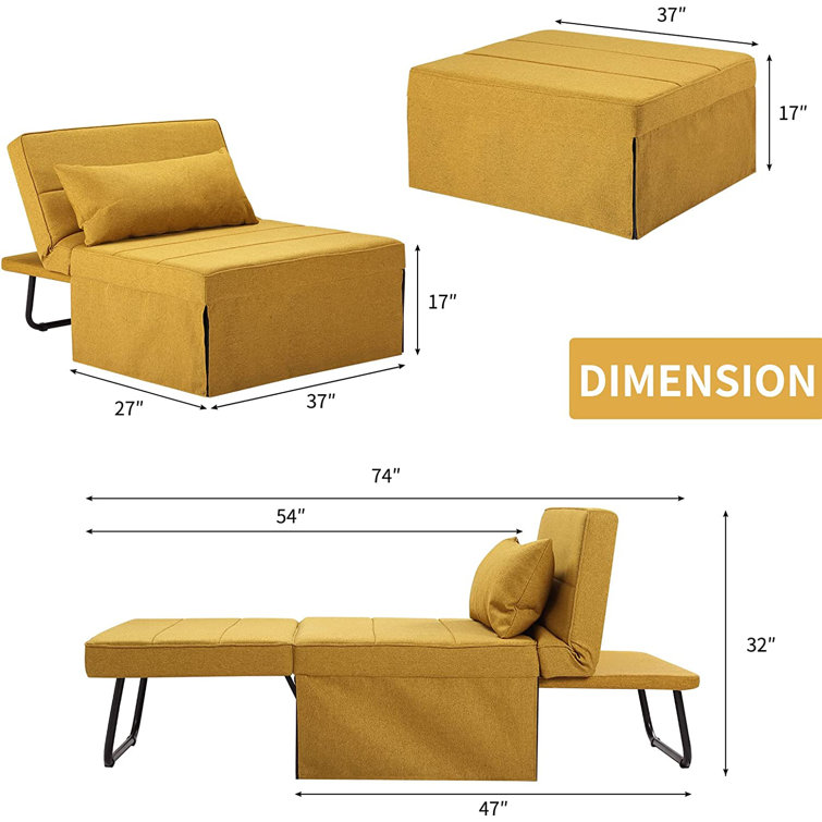 Sofa Bed, 4 in 1 Multi-Function Folding Ottoman Breathable Linen Couch Bed with Adjustable Backrest Modern Convertible Chair for Living Room
