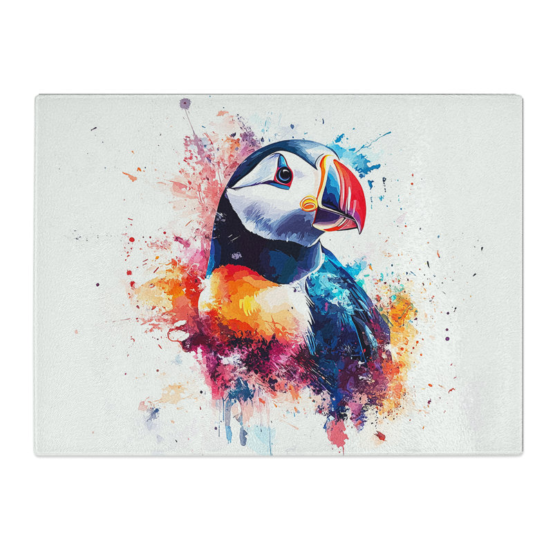 Puffin Illustrated  Glass Chopping Board