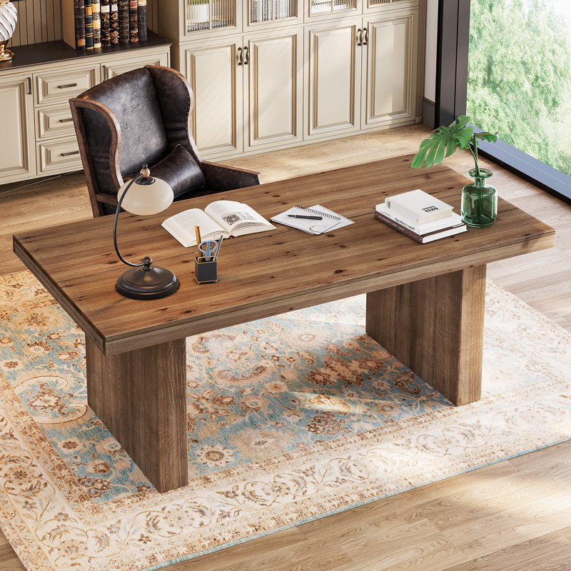 63" Solid Wood Desk, Farmhouse Executive Desk for Home Office