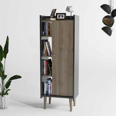 Modern Multi-Purpose Cabinet, Walnut & Anthracite, 19.7 x 55.1 x 11.8 inches | 100% Melamine Coated Particle Board, Thickness: 0.7 inches | Durable Plastic Legs, Wall-Mountable, Numerous Shelves for Stylish Storage & Organization